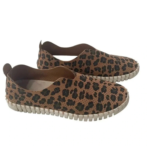Ilse Jacobsen Shoes - Ilse Jacobsen Leather Slip On Shoes Flats Loafers Leopard Print Size 40
